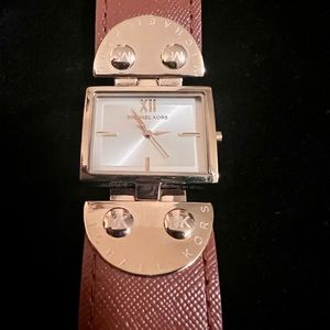 Michael Kors MK2381 Art Deco Women’s Brown Genuine Leather Watch - Rare